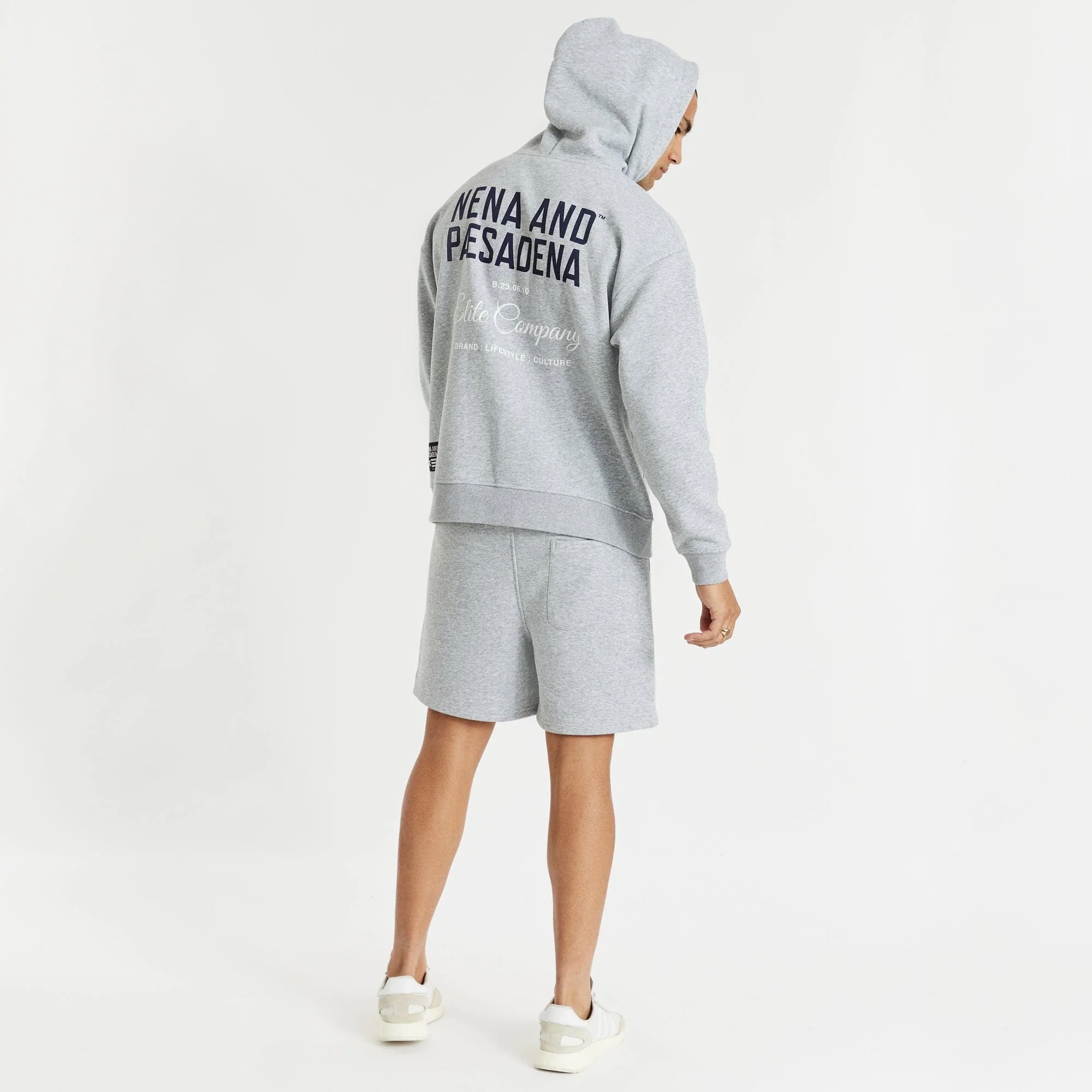 NENA & PASADENA Mens Tournament Relaxed Hoodie Sweater Grey Marle - Image 3
