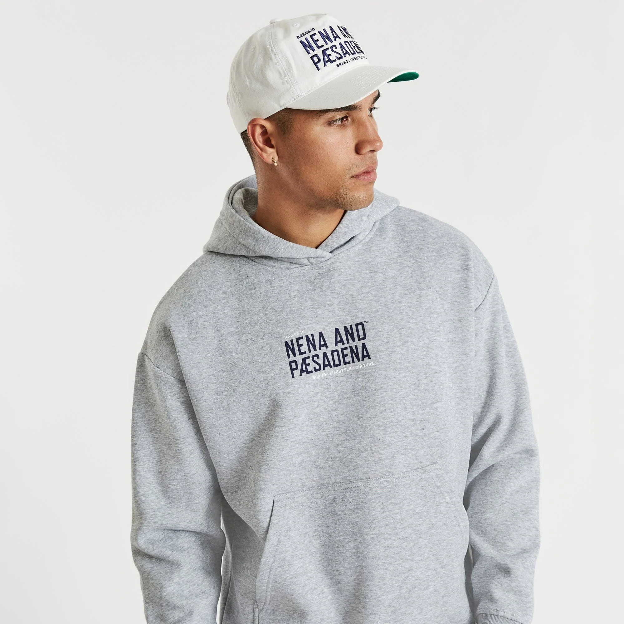 NENA & PASADENA Mens Tournament Relaxed Hoodie Sweater Grey Marle - Image 6