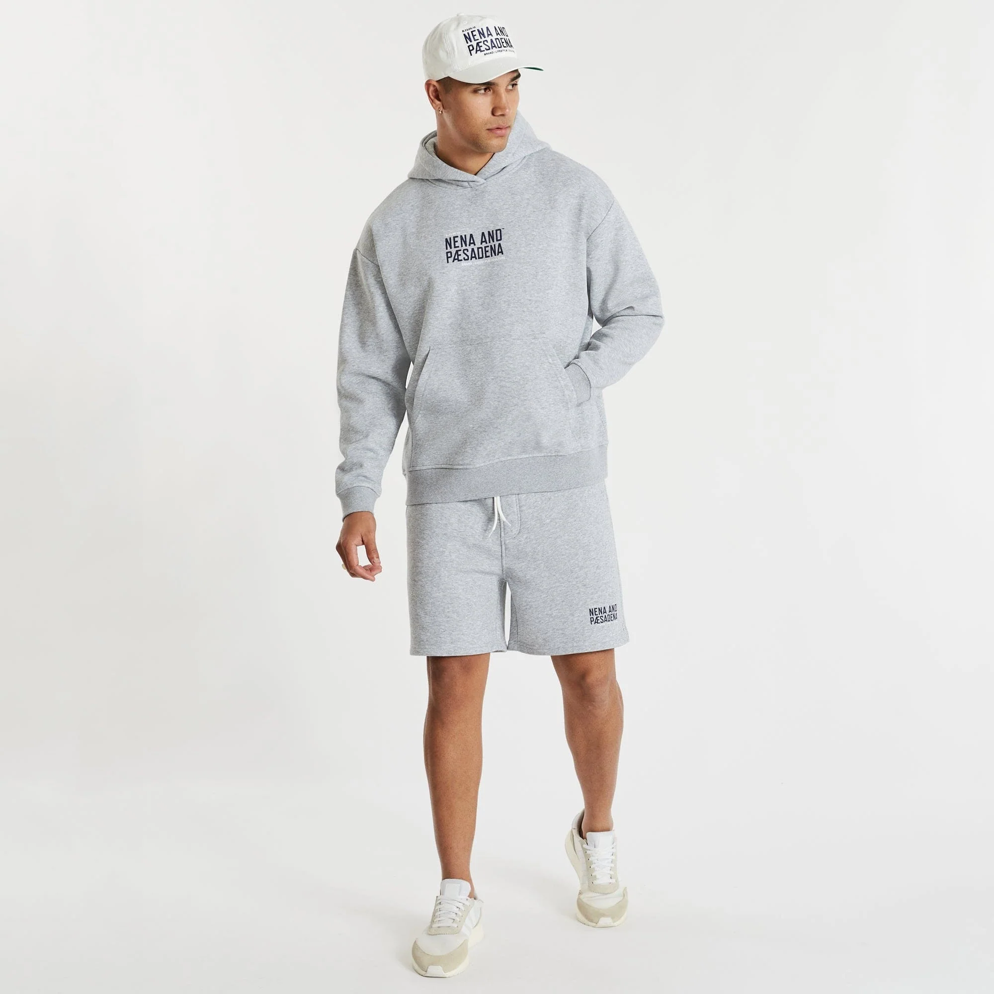 NENA & PASADENA Mens Tournament Relaxed Hoodie Sweater Grey Marle - Image 8
