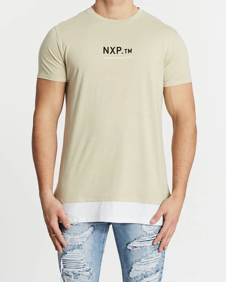 Nena Pasadena MENS UNBROKEN STANDARD LAYERED HEM TEE - PIGMENT SAND - Image 4