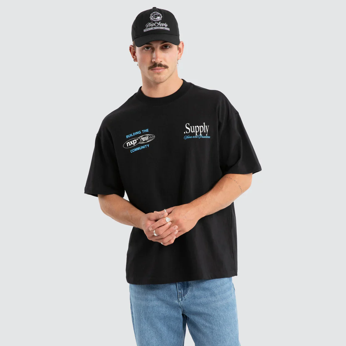 NENA & PASADENA Mens Union Raptor Tee in Anthracite Black - Image 2