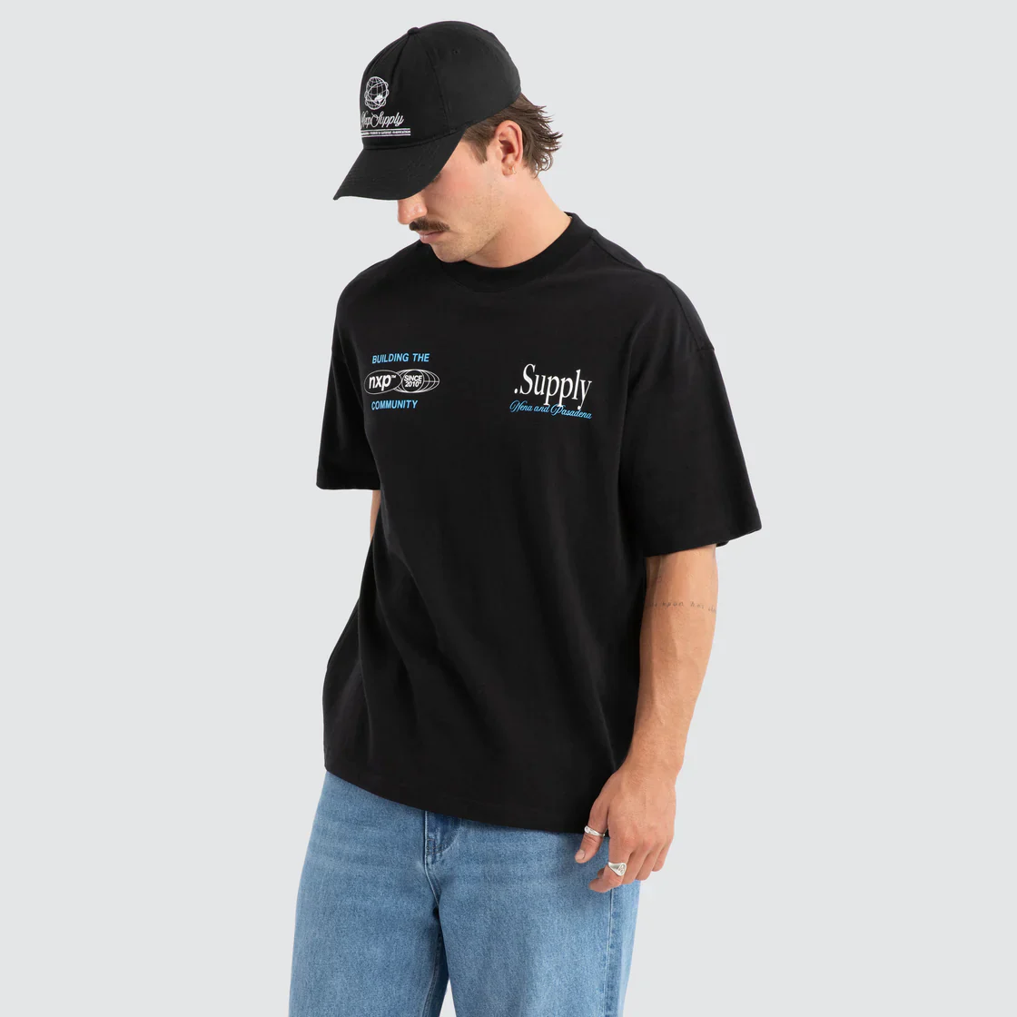 NENA & PASADENA Mens Union Raptor Tee in Anthracite Black - Image 4