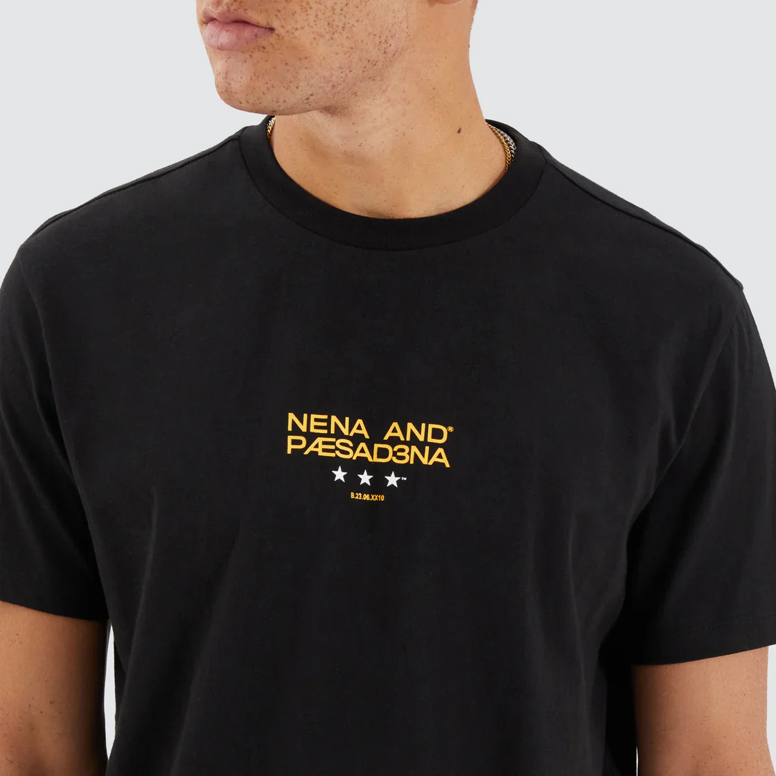 NENA & PASADENA Mens Vector Dual Curved Hem Tee Shirt - Jet Black - Image 4