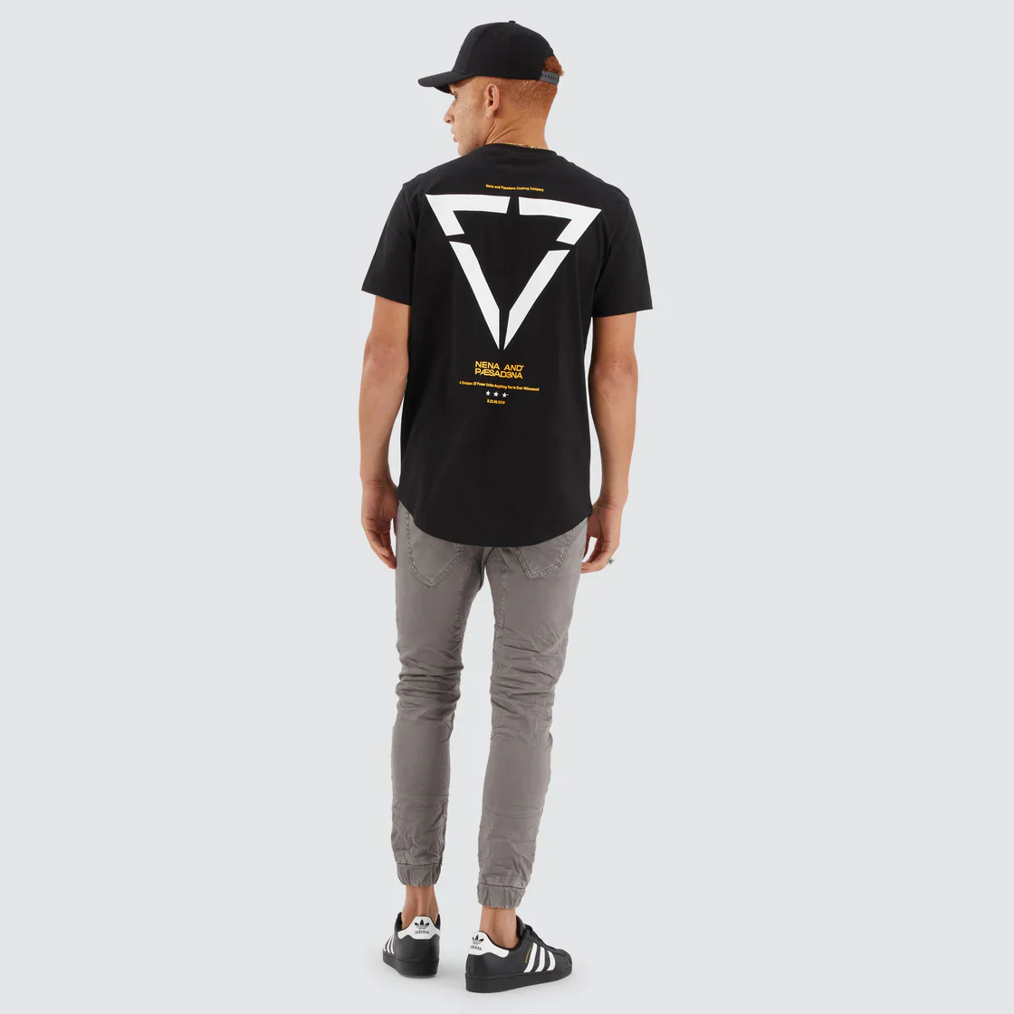 NENA & PASADENA Mens Vector Dual Curved Hem Tee Shirt - Jet Black - Image 5