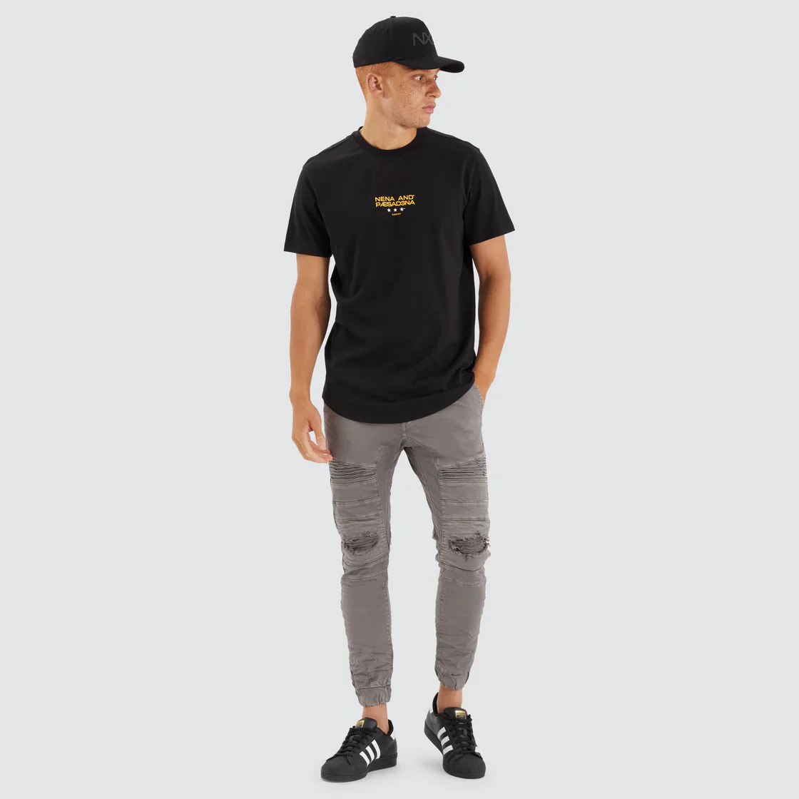 NENA & PASADENA Mens Vector Dual Curved Hem Tee Shirt - Jet Black - Image 6