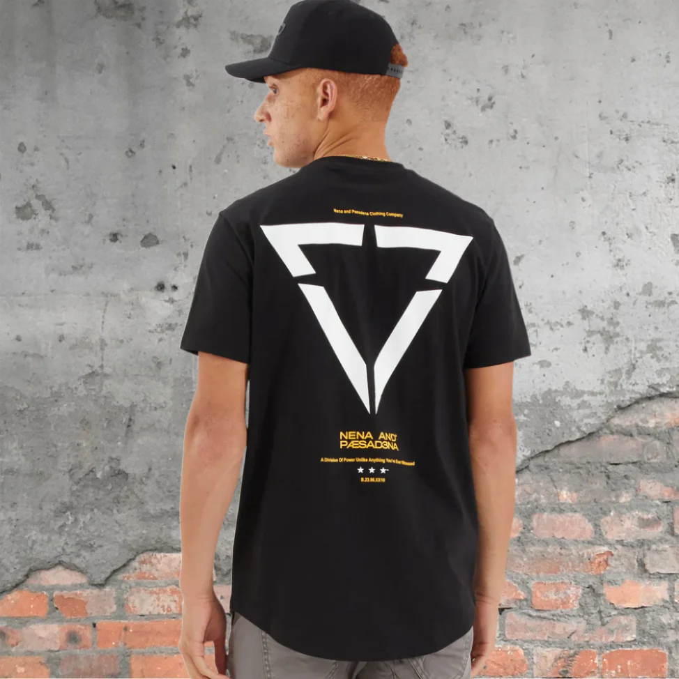 NENA & PASADENA Mens Vector Dual Curved Hem Tee Shirt - Jet Black - Image 7
