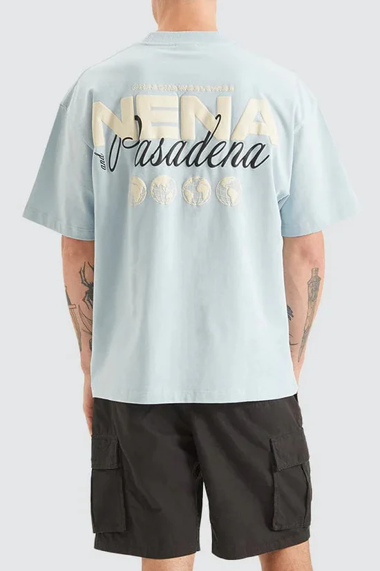 NENA & PASADENA Mens Worldwide Street Tee Shirt - Baby Blue - Image 2