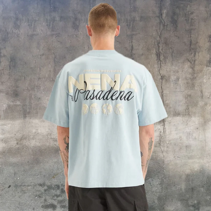 NENA & PASADENA Mens Worldwide Street Tee Shirt - Baby Blue - Image 3