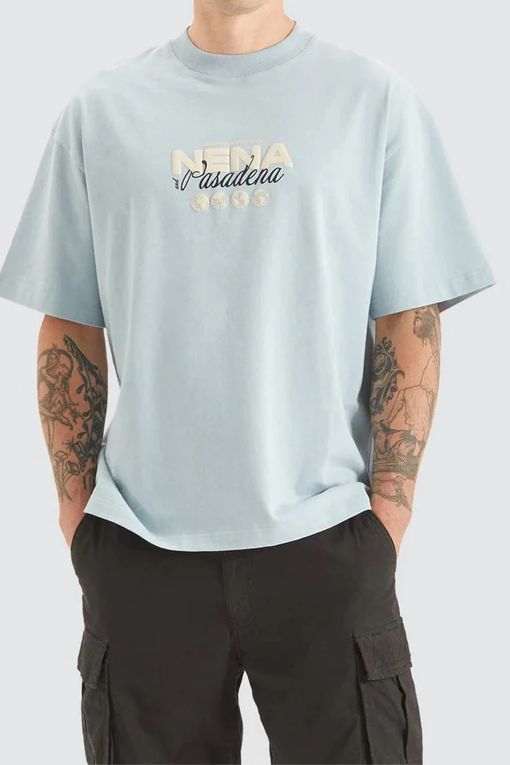 NENA & PASADENA Mens Worldwide Street Tee Shirt - Baby Blue - Image 4