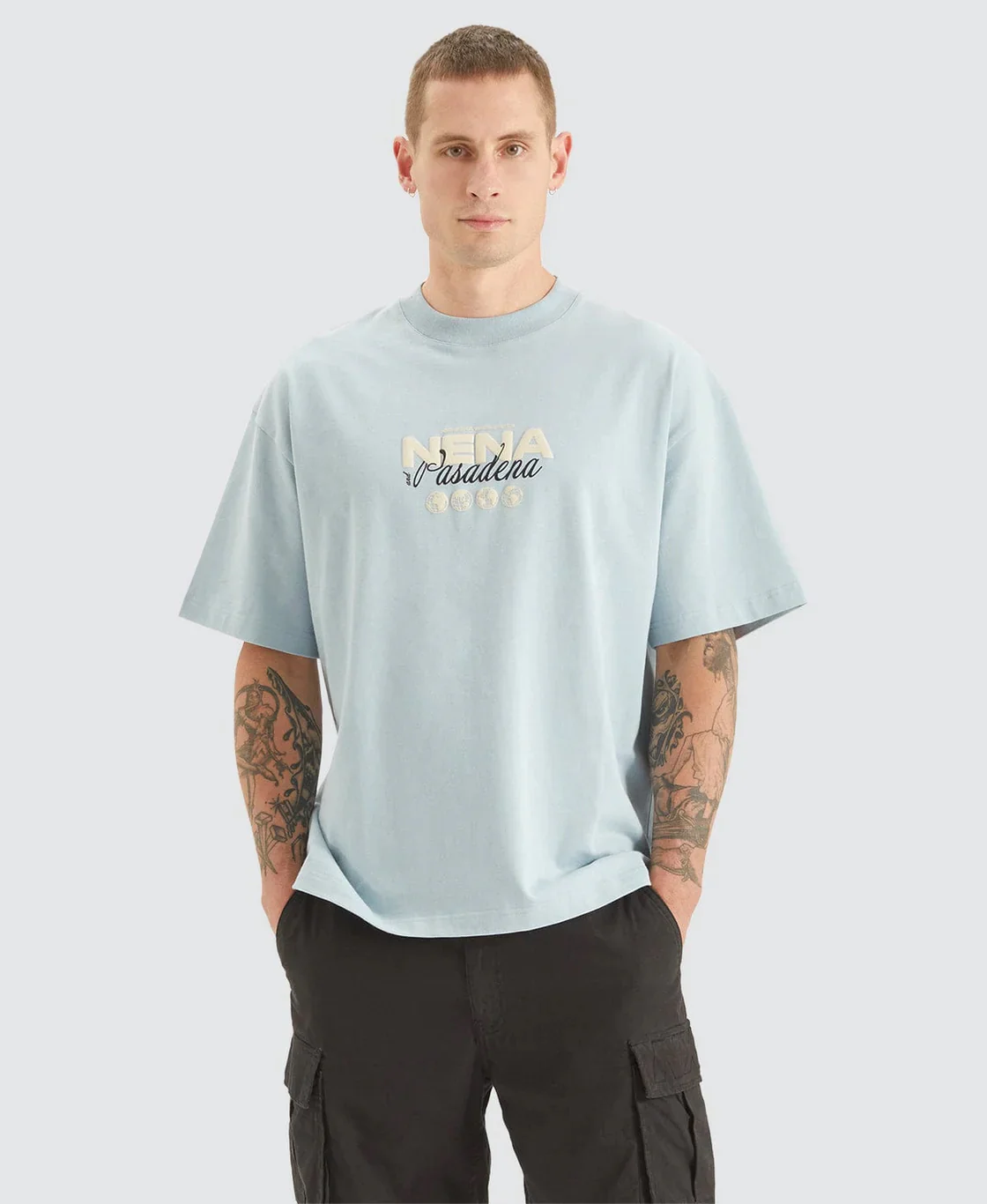 NENA & PASADENA Mens Worldwide Street Tee Shirt - Baby Blue - Image 5