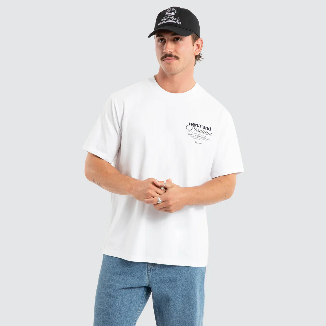 NENA & PASADENA Mens Written Classic Tee in White - Image 4