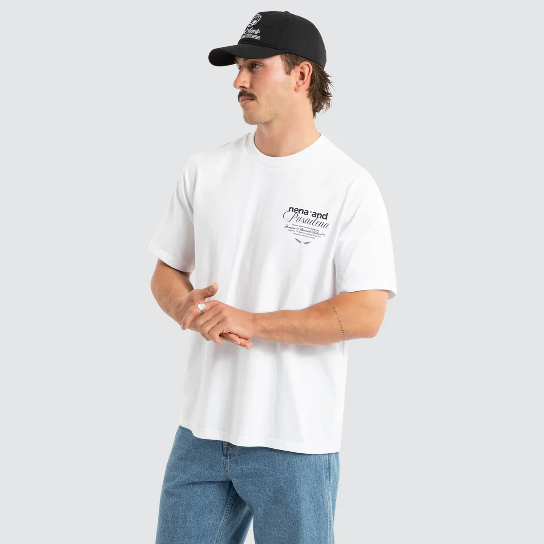 NENA & PASADENA Mens Written Classic Tee in White - Image 5