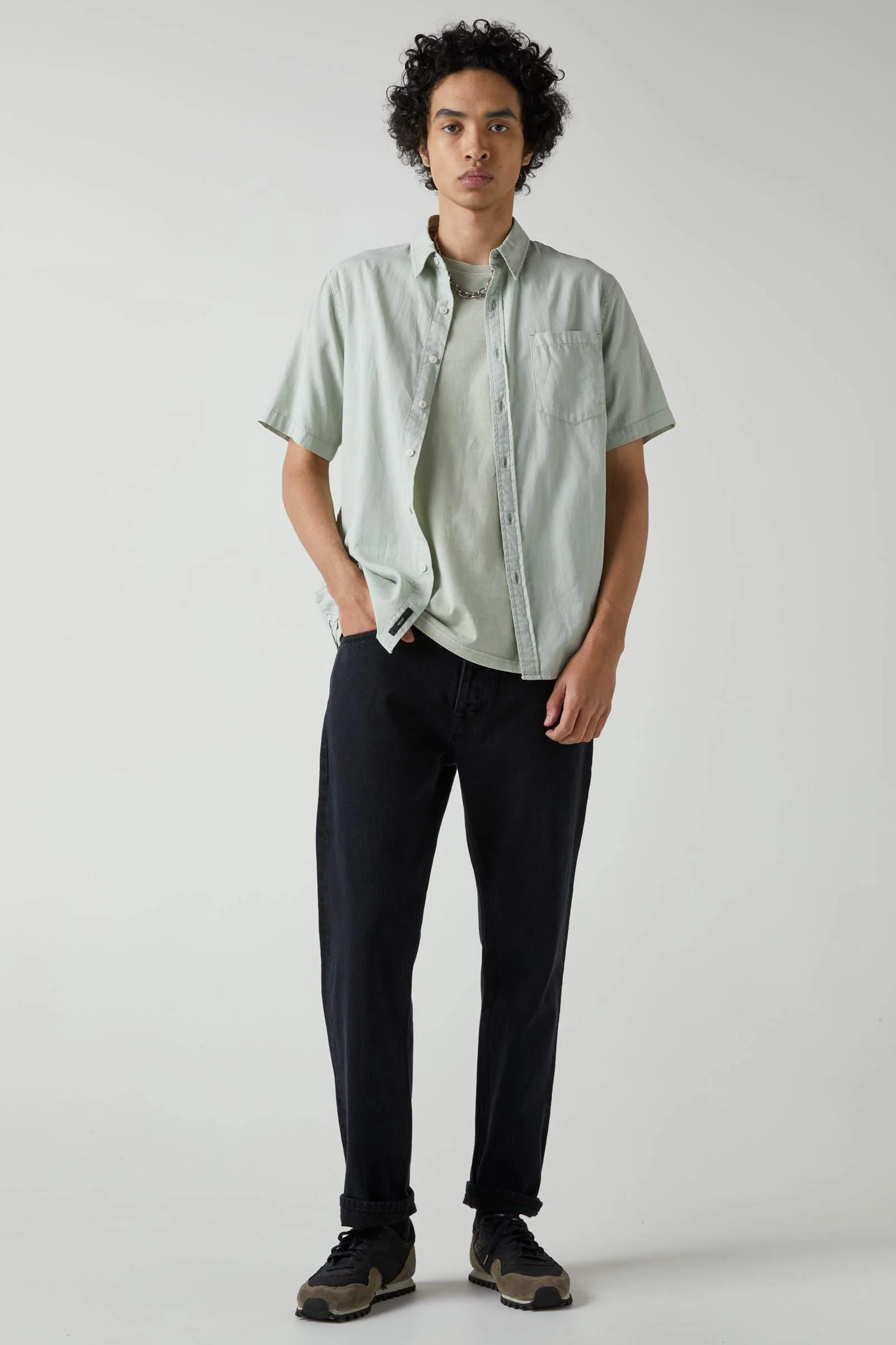 NEUW Mens Everyday HB Short Sleeve Shirt - Washed Organic Sage - Image 2