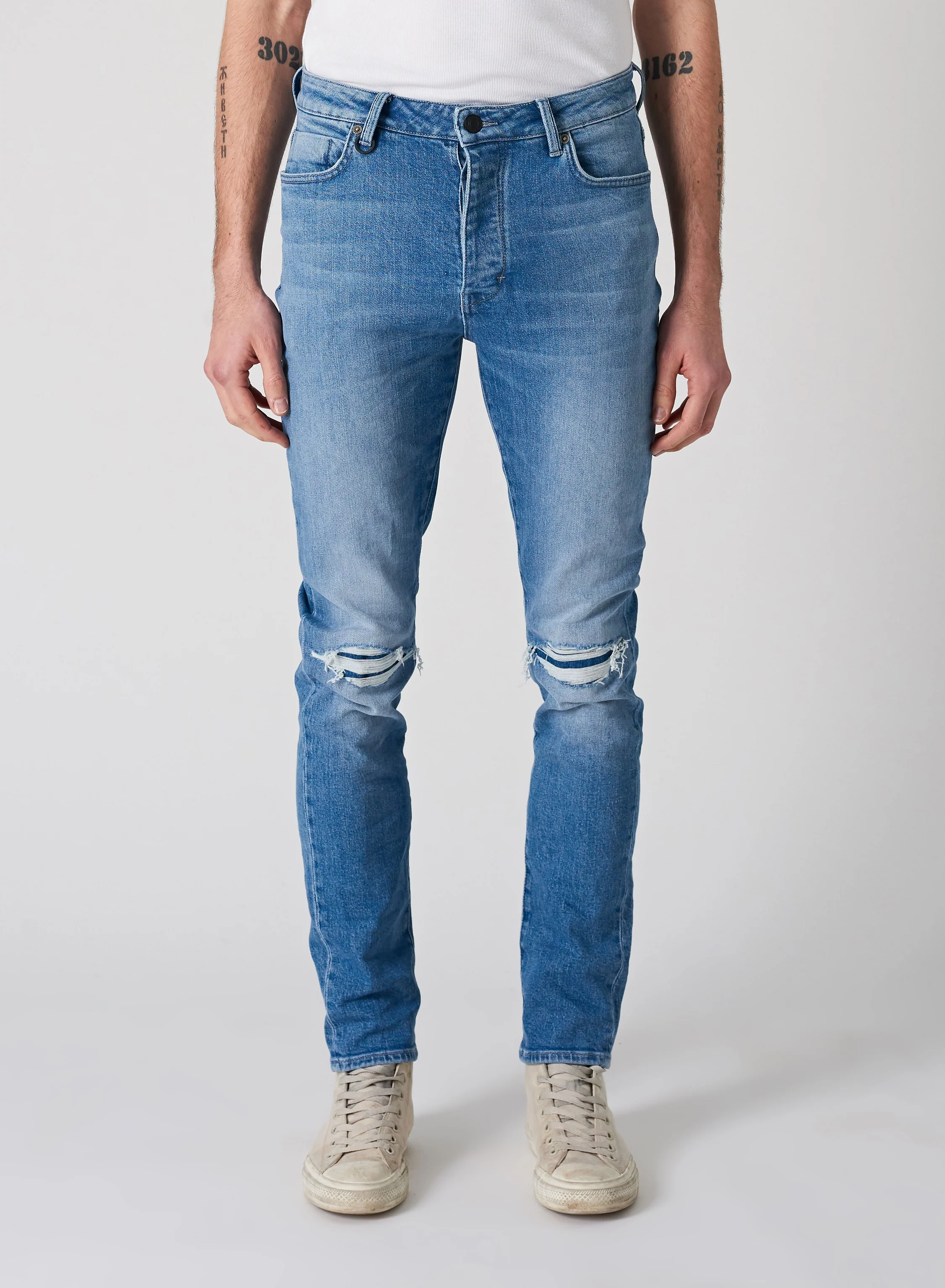 Neuw MENS RAY TAPERED SLIM JEANS - BLUE KIMBIE TORN - Image 3