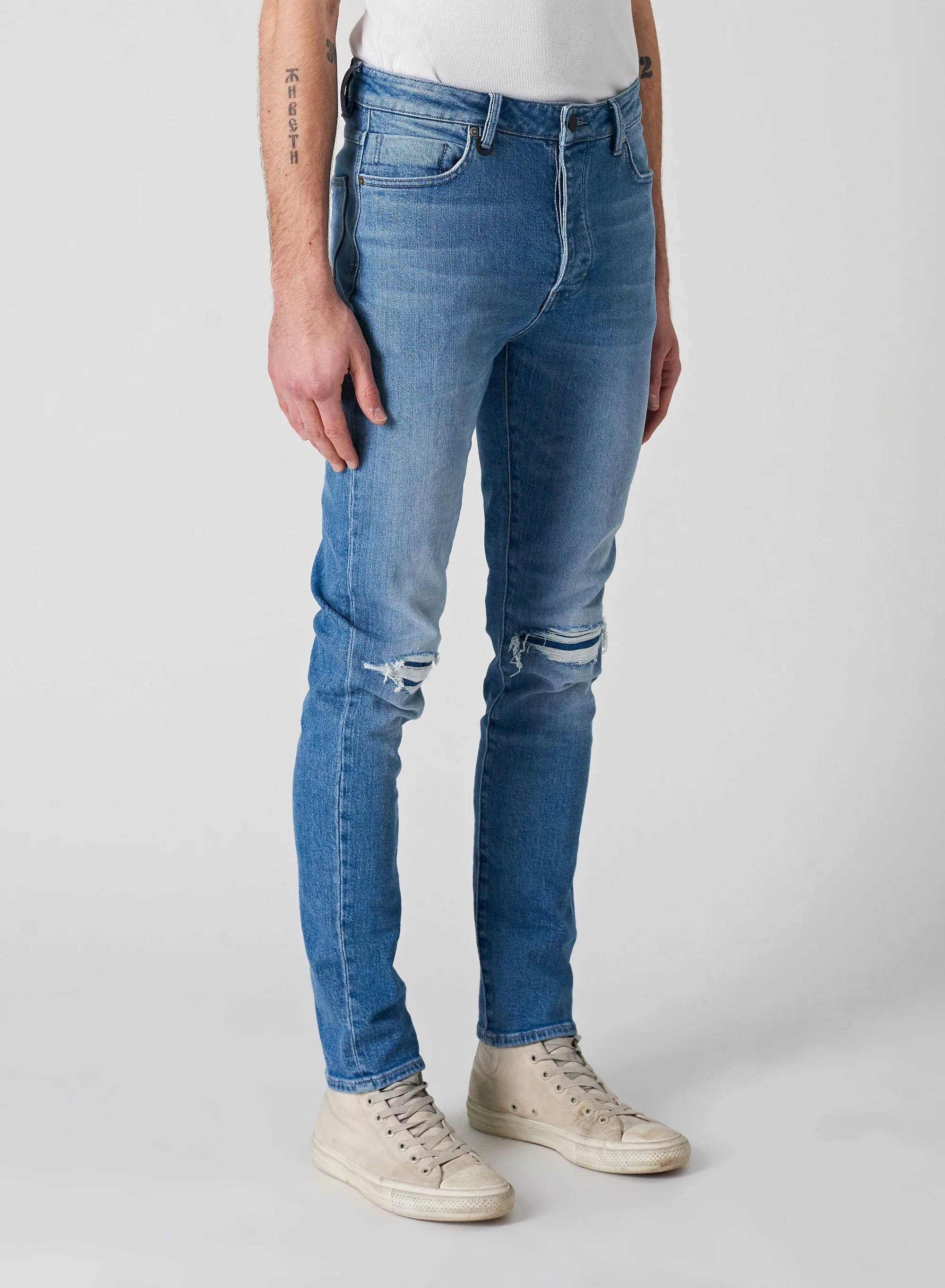 Neuw MENS RAY TAPERED SLIM JEANS - BLUE KIMBIE TORN - Image 5