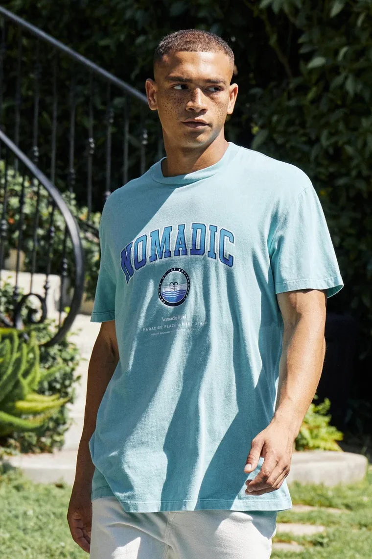 NOMADIC PARADISE Mens Always Relaxed Tee Shirt Pigment Aqua - Image 4