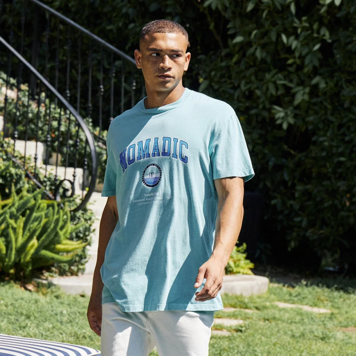 NOMADIC PARADISE Mens Always Relaxed Tee Shirt Pigment Aqua - Image 5