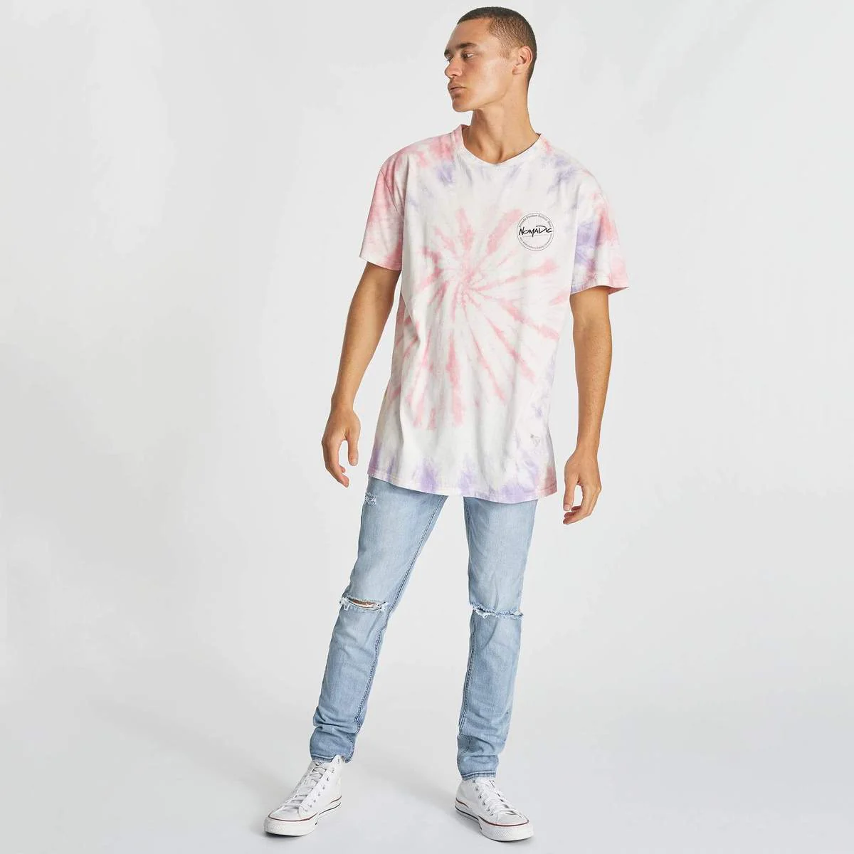 NOMADIC PARADISE Mens Hazy Relaxed Tee - Tie Dye Pastel - Image 3
