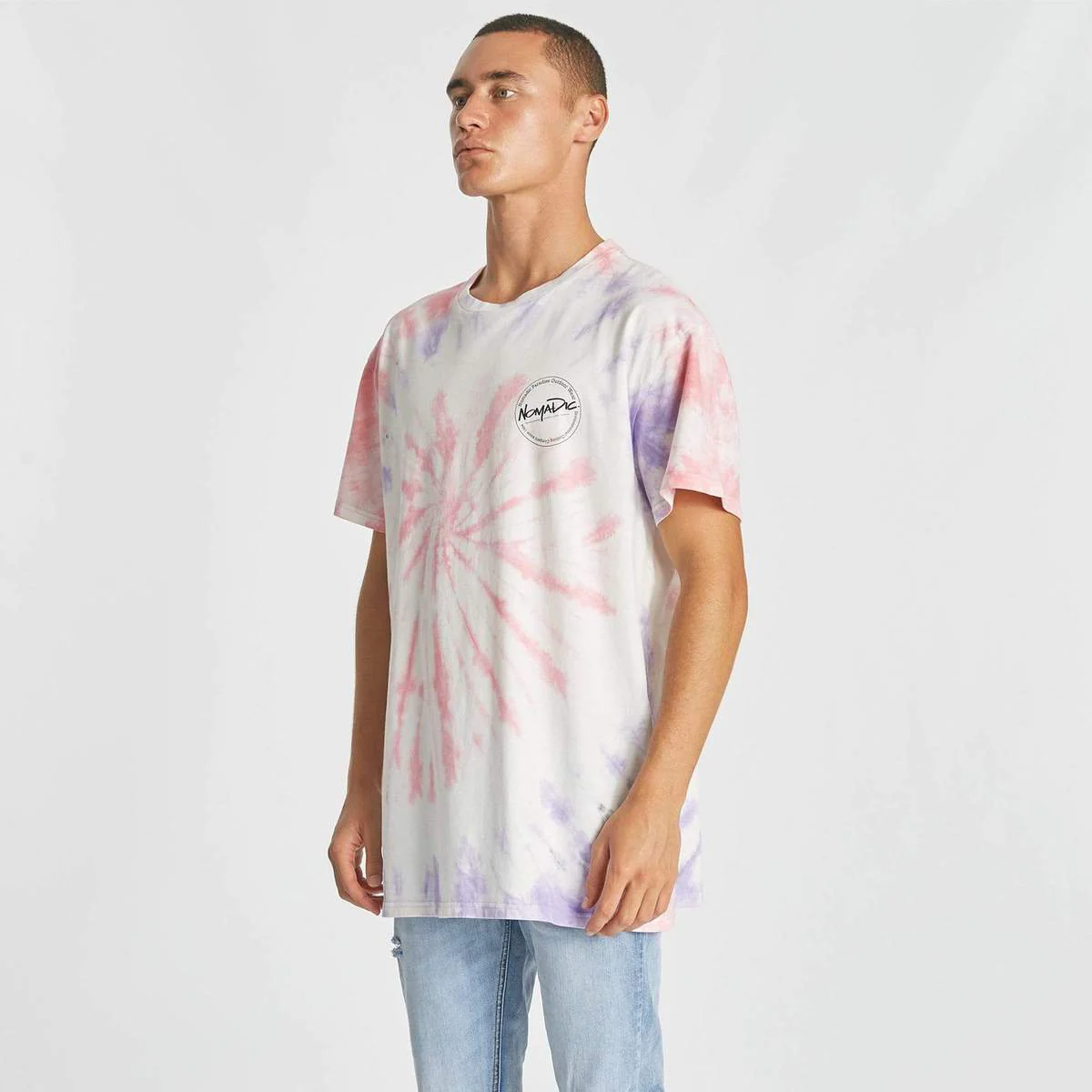 NOMADIC PARADISE Mens Hazy Relaxed Tee - Tie Dye Pastel - Image 6