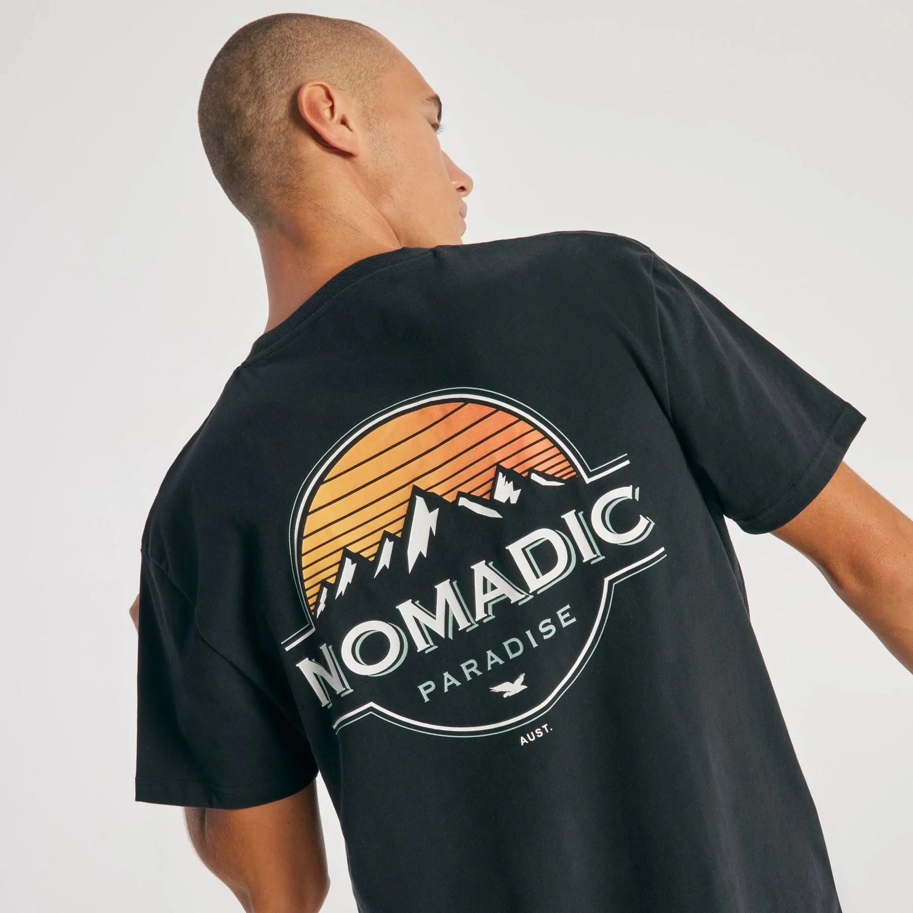 NOMADIC PARADISE Mens Lifestyle Standard Tee Shirt Jet Black - Image 3