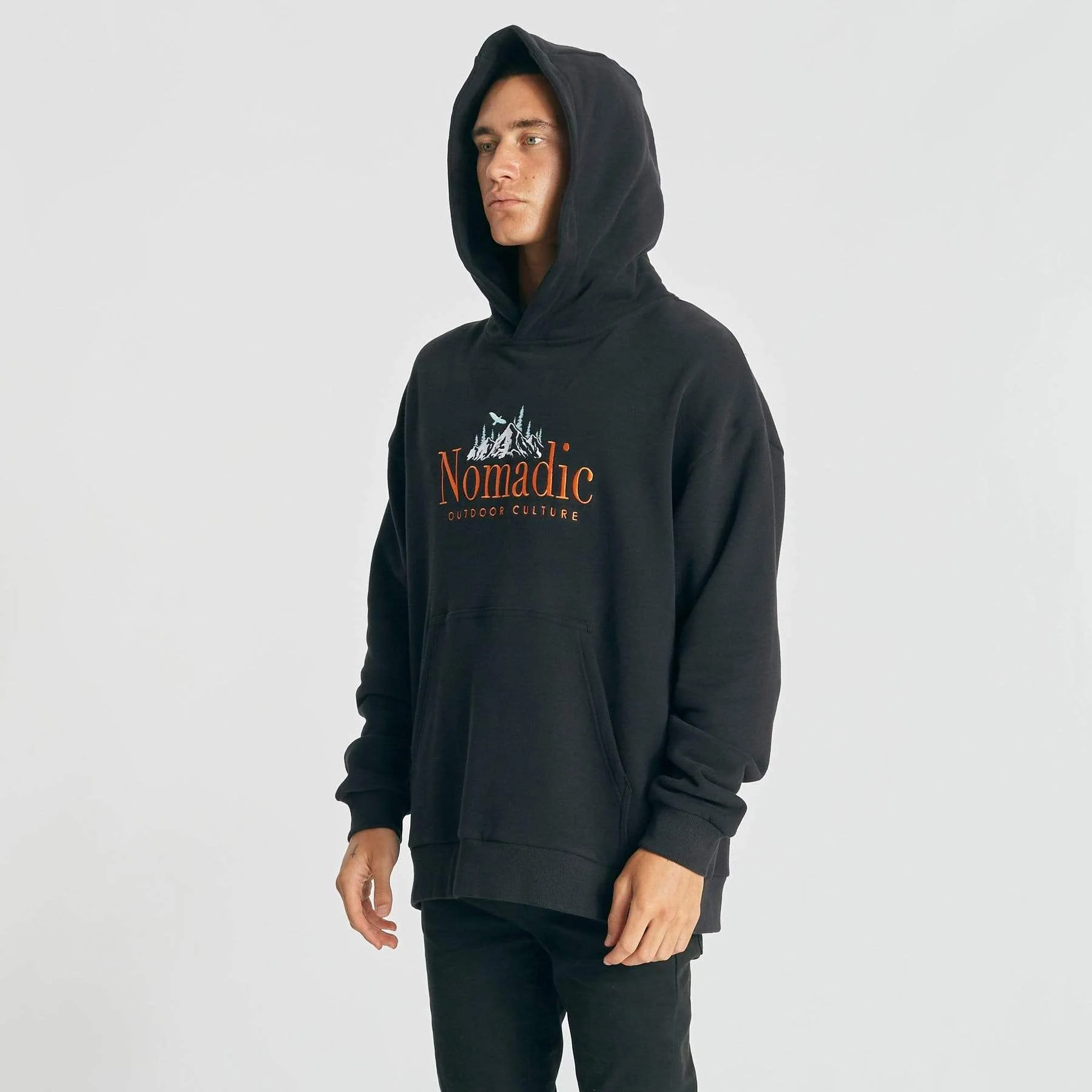 Nomadic Paradise MENS SURREAL RELAXED HOODED SWEATER - JET BLACK - Image 5
