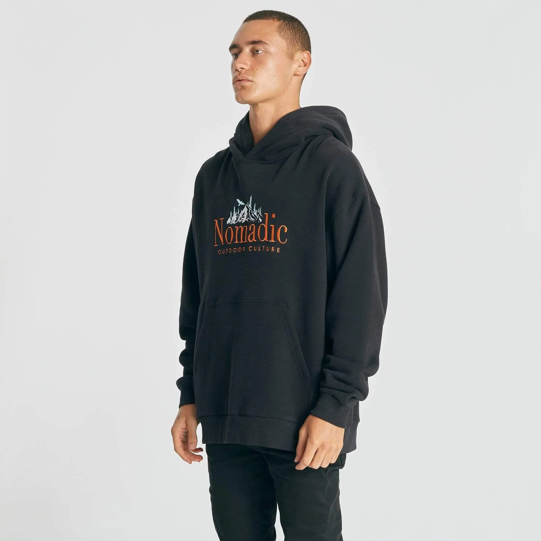 Nomadic Paradise MENS SURREAL RELAXED HOODED SWEATER - JET BLACK - Image 7