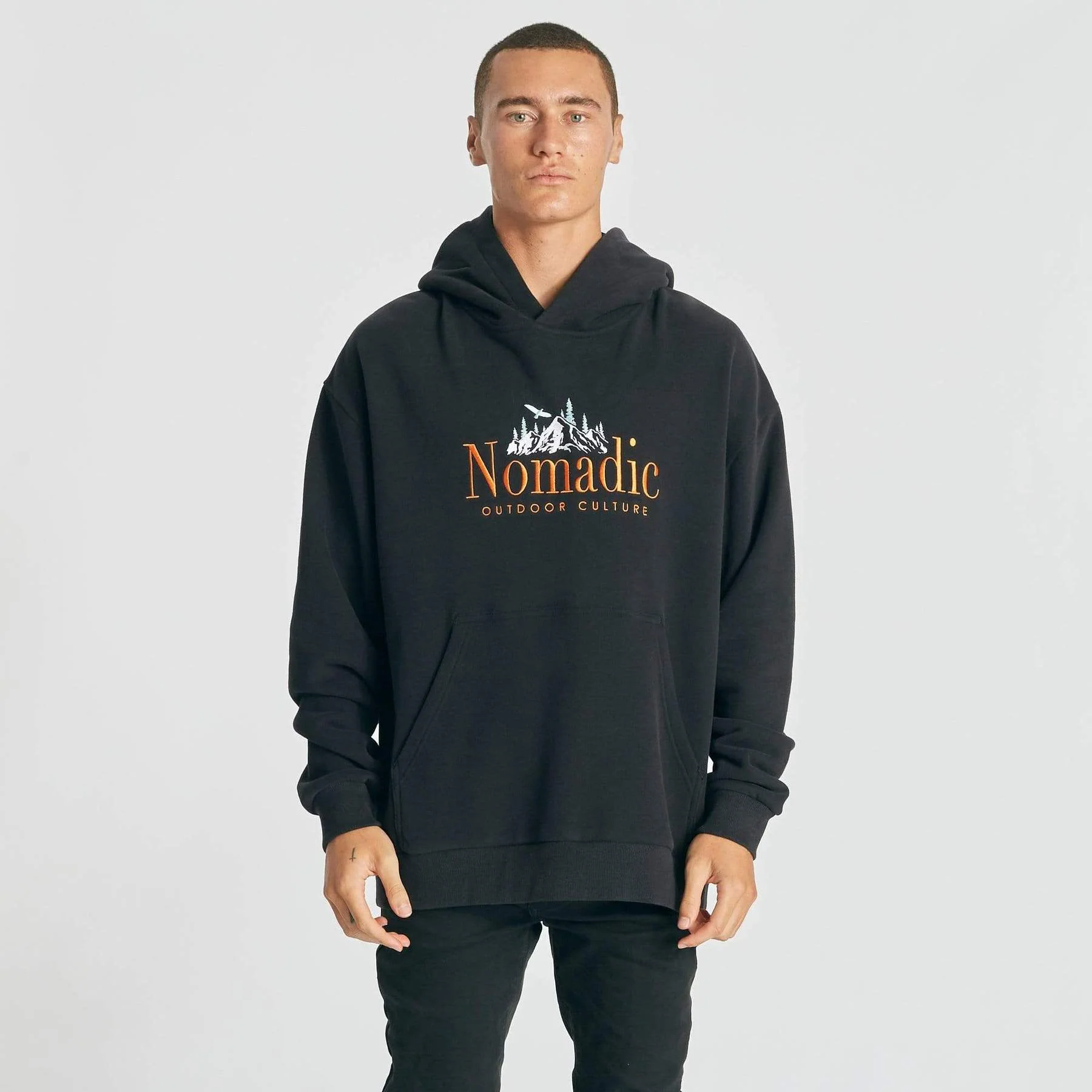 Nomadic Paradise MENS SURREAL RELAXED HOODED SWEATER - JET BLACK - Image 9