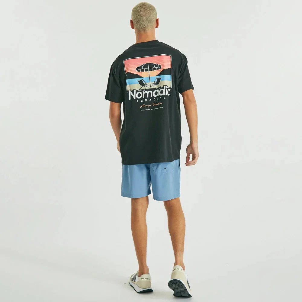 NOMADIC PARADISE Mens Vacation Relaxed Tee Shirt Jet Black - Image 2