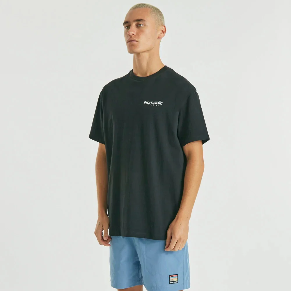 NOMADIC PARADISE Mens Vacation Relaxed Tee Shirt Jet Black - Image 3
