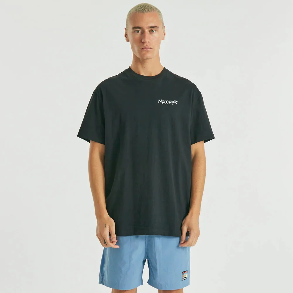 NOMADIC PARADISE Mens Vacation Relaxed Tee Shirt Jet Black - Image 6