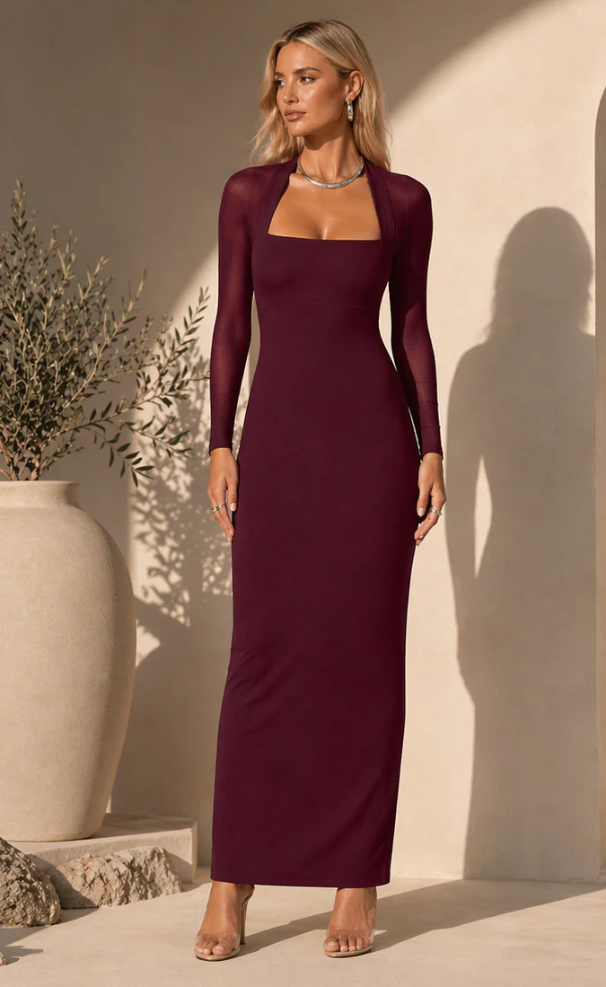 NOOKIE Womens Amore Mesh Maxi in Wine