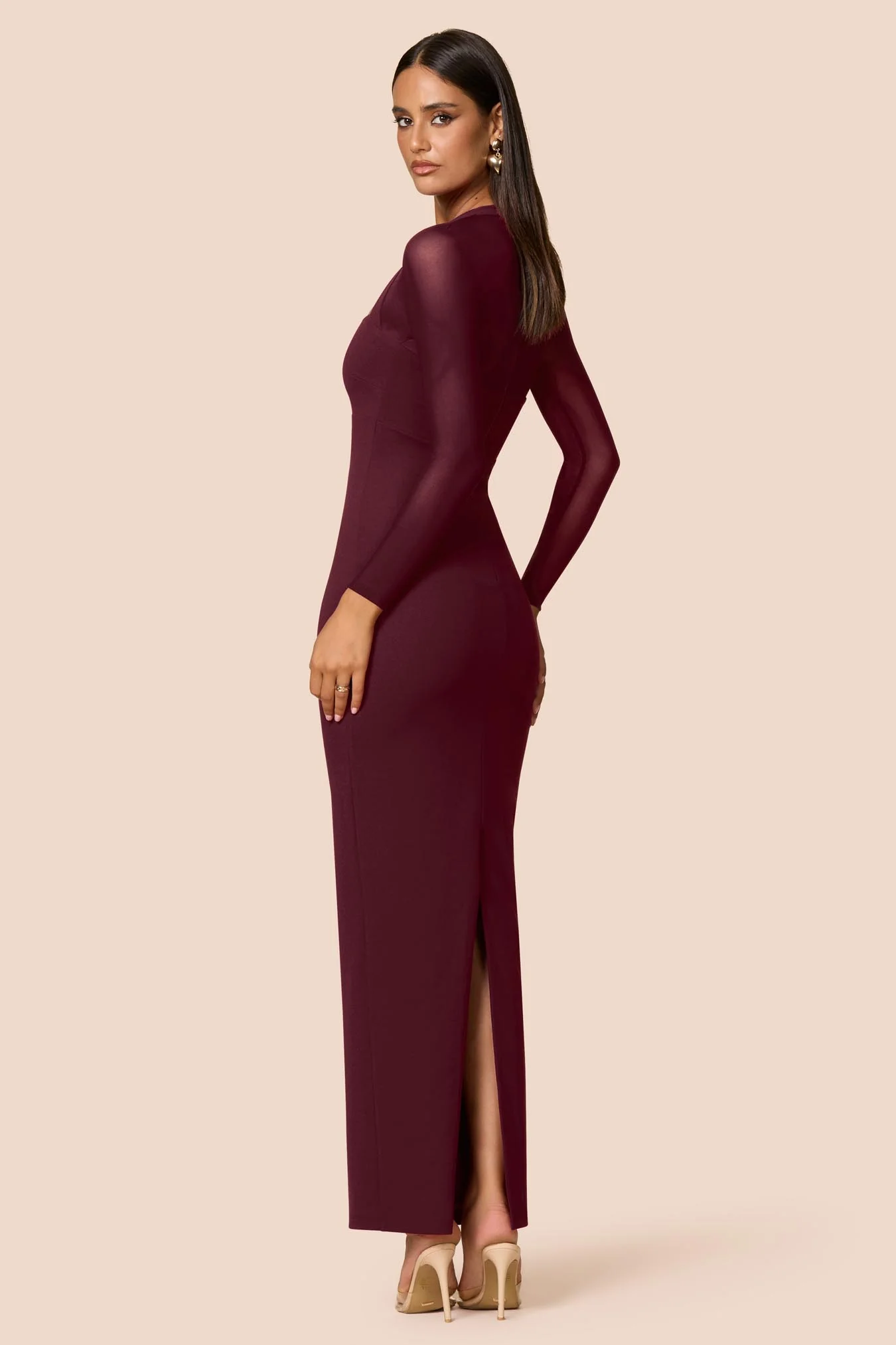 NOOKIE Womens Amore Mesh Maxi in Wine - Image 4