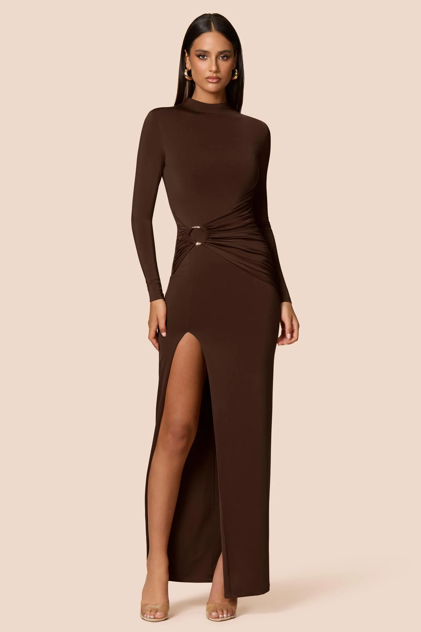 NOOKIE Womens Kaia Long Sleeve Maxi Dress in Cocoa - Image 2