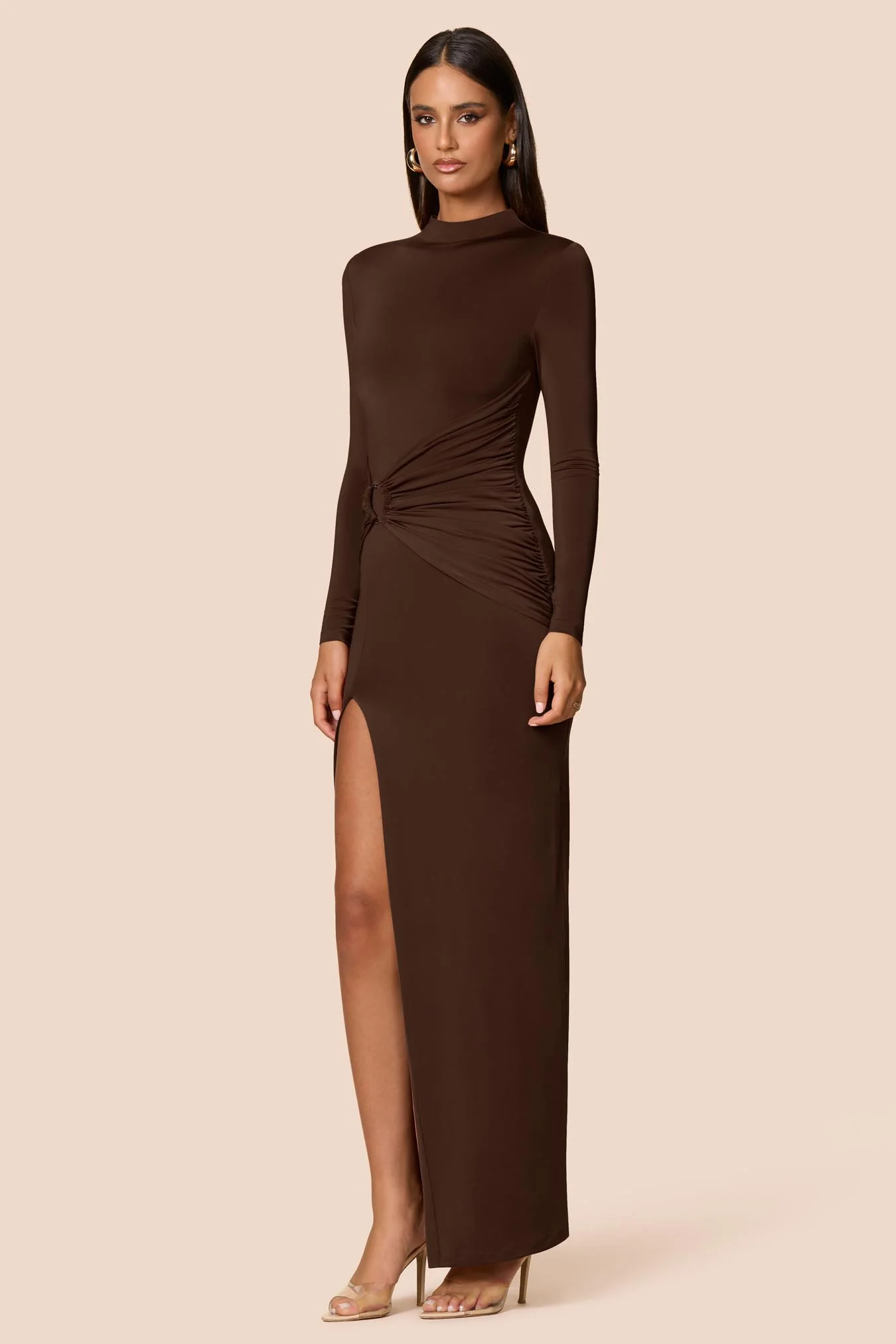 NOOKIE Womens Kaia Long Sleeve Maxi Dress in Cocoa - Image 4