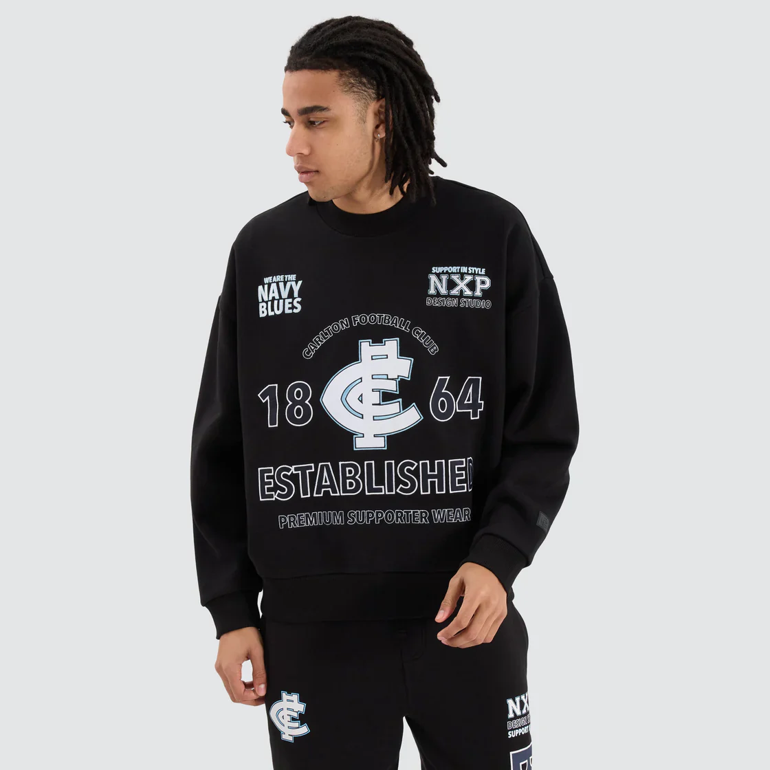 NXP x AFL Carlton Blues Box Fit Sweater - Jet Black - Image 2