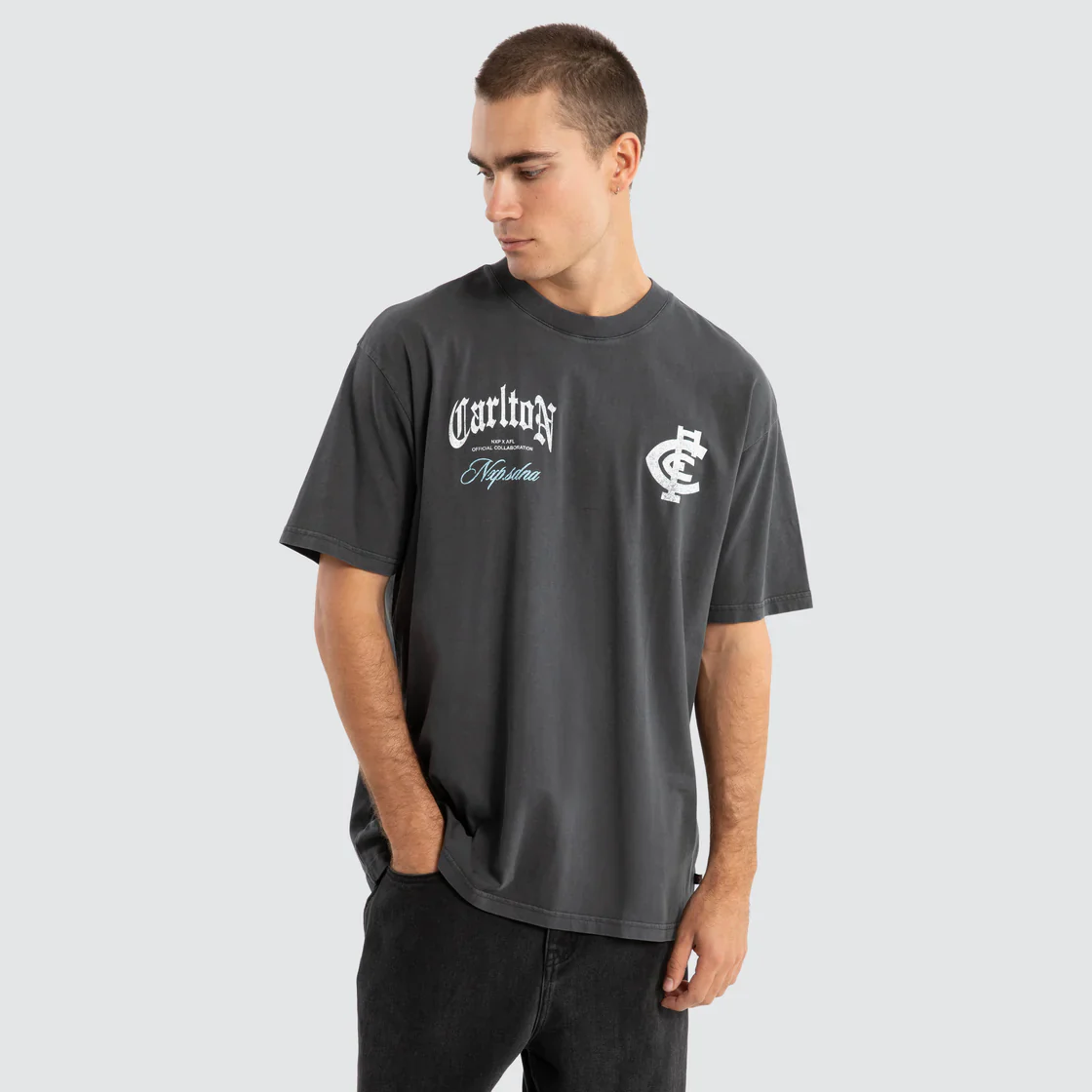 NXP x AFL Carlton Blues Vintage Goth Tee Pigment Asphalt - Image 3