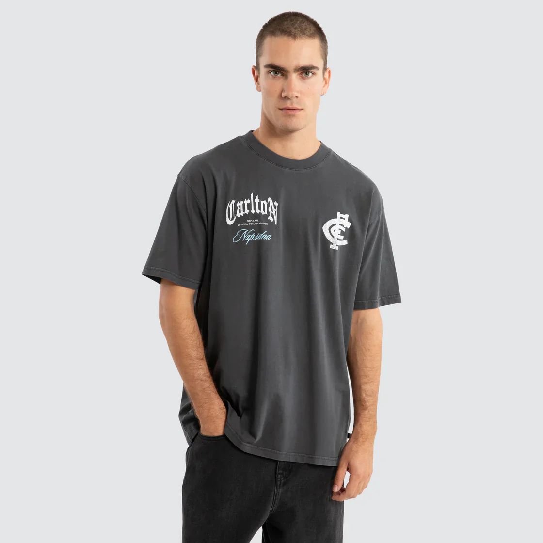 NXP x AFL Carlton Blues Vintage Goth Tee Pigment Asphalt - Image 8