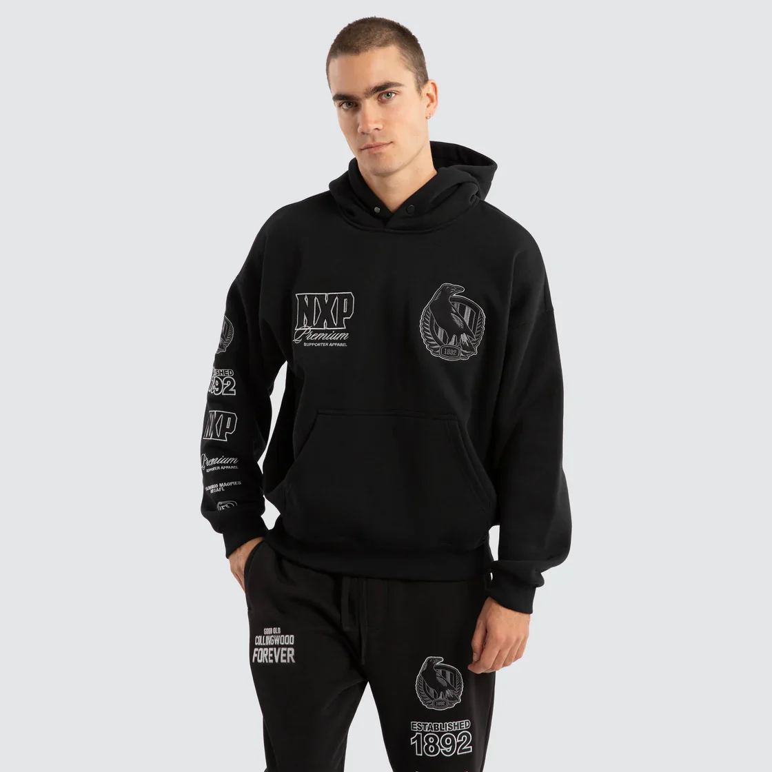 NXP x AFL Collingwood Magpies Mono Hoodie - Jet Black - Image 5