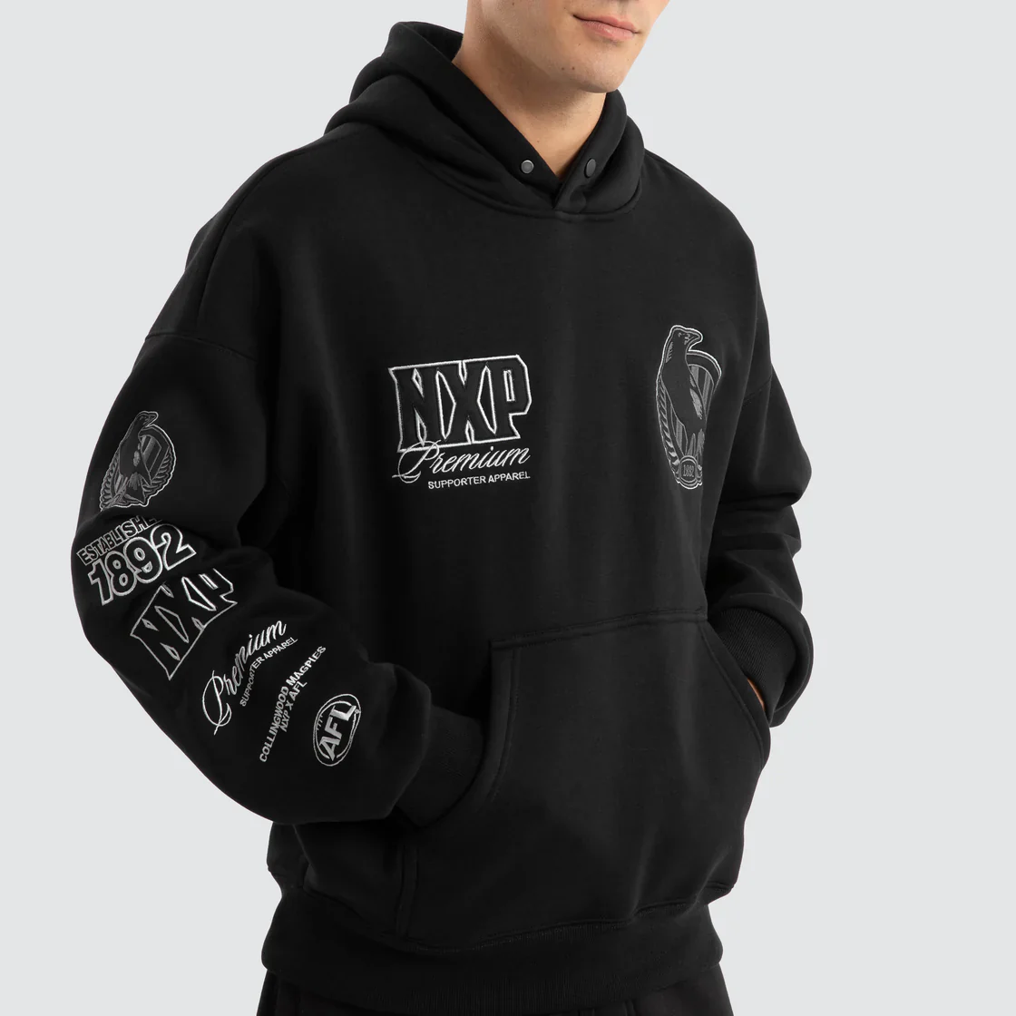 NXP x AFL Collingwood Magpies Mono Hoodie - Jet Black - Image 6