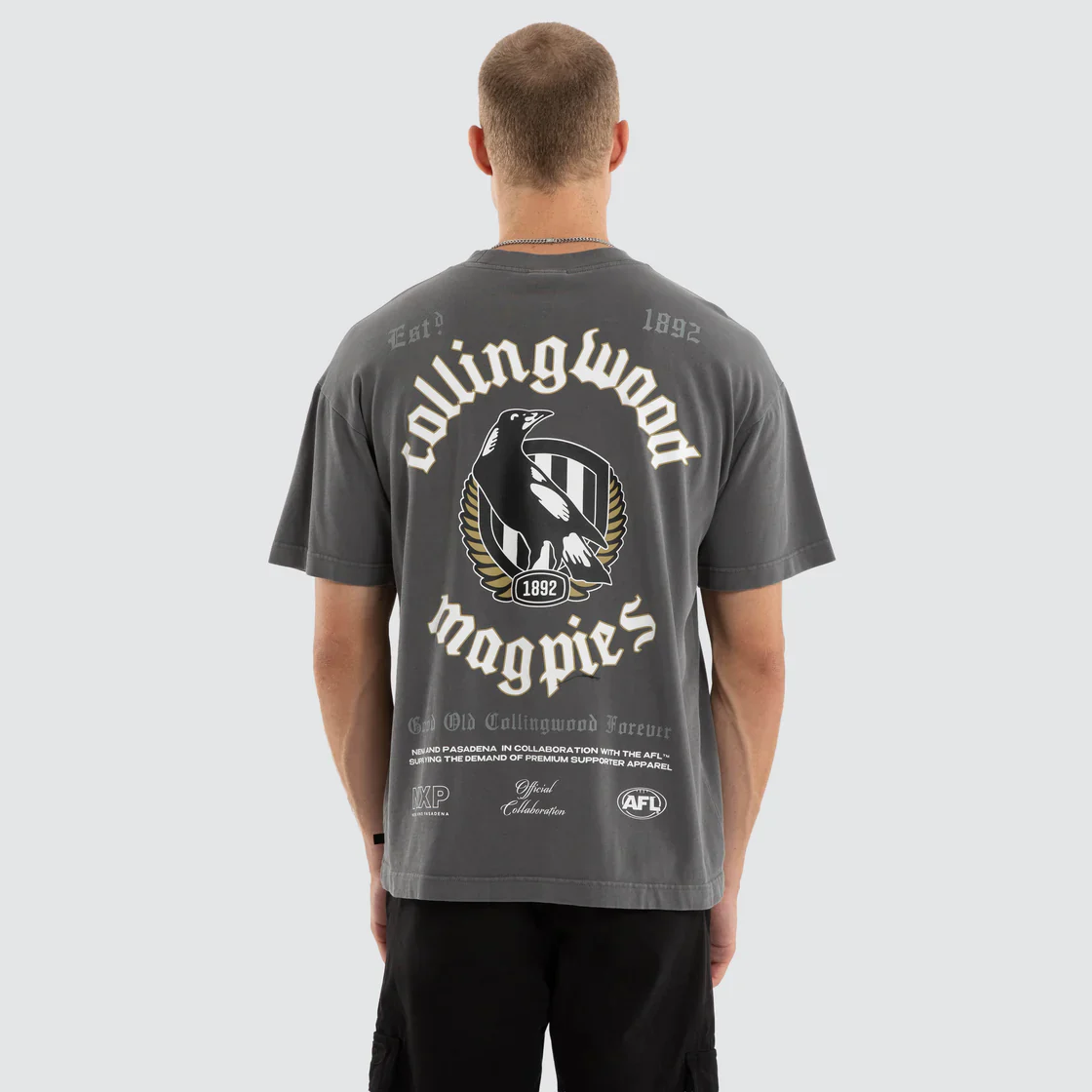 NXP x AFL Collingwood Magpies Off-Season Tee in Pigment Charcoal - Image 3