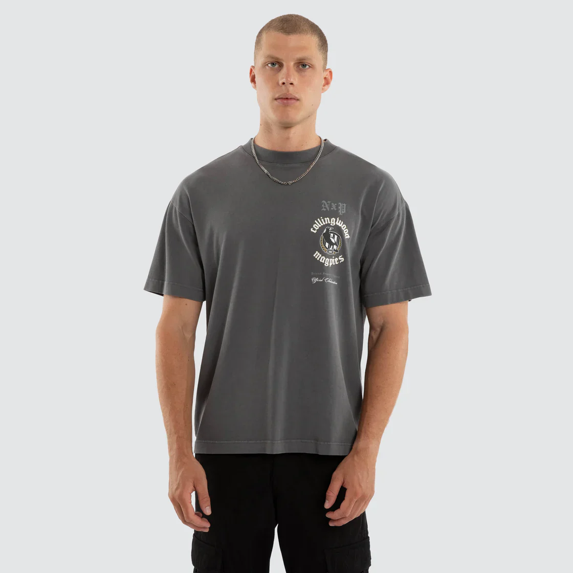 NXP x AFL Collingwood Magpies Off-Season Tee in Pigment Charcoal - Image 4
