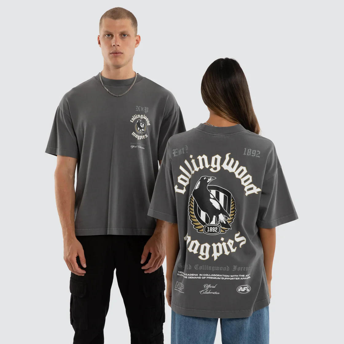 NXP x AFL Collingwood Magpies Off-Season Tee in Pigment Charcoal - Image 6