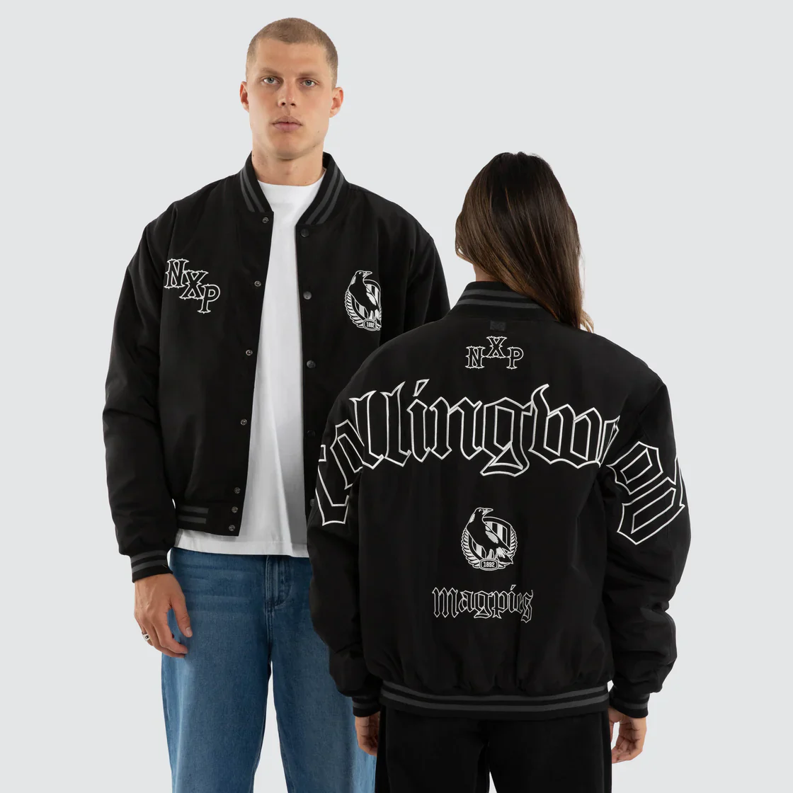 NXP x AFL Collingwood Magpies Retro Bomber Jacket in Jet Black - Image 7