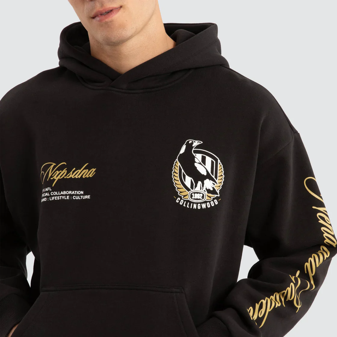 NXP x AFL Collingwood Magpies Season Hoodie in Jet Black - Image 4