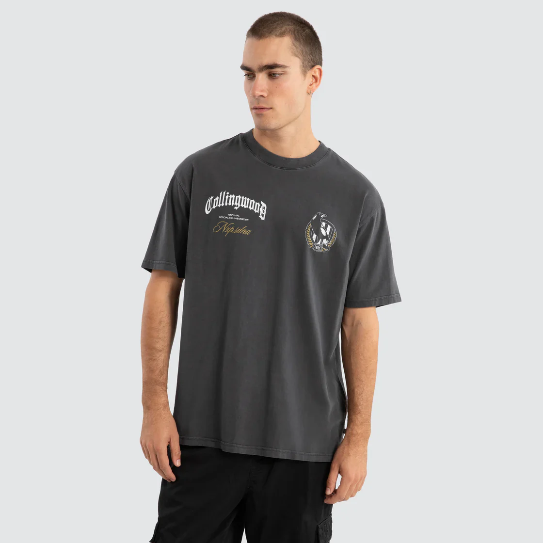 NXP x AFL Collingwood Magpies Vintage Goth Tee Pigment Asphalt - Image 4