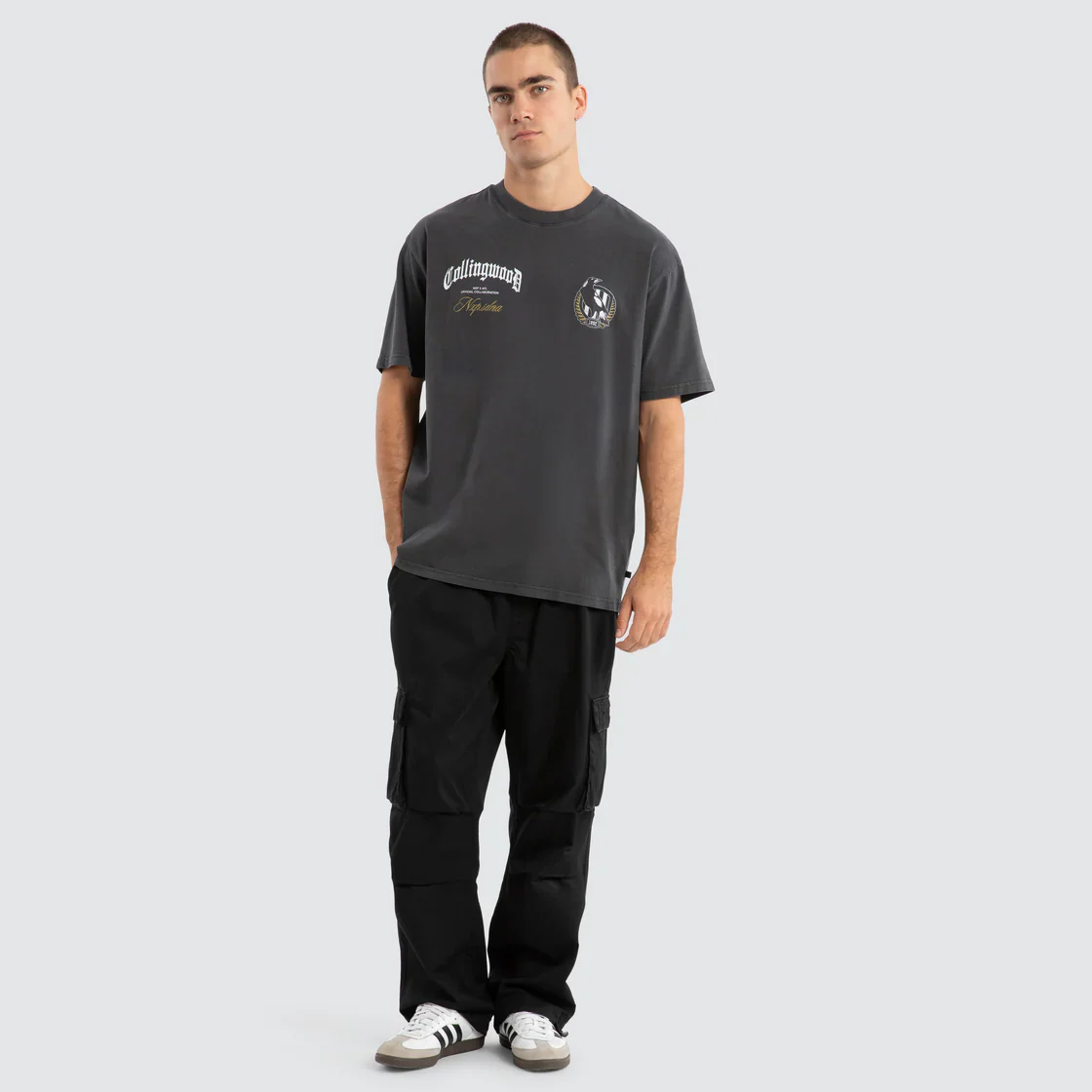 NXP x AFL Collingwood Magpies Vintage Goth Tee Pigment Asphalt - Image 5