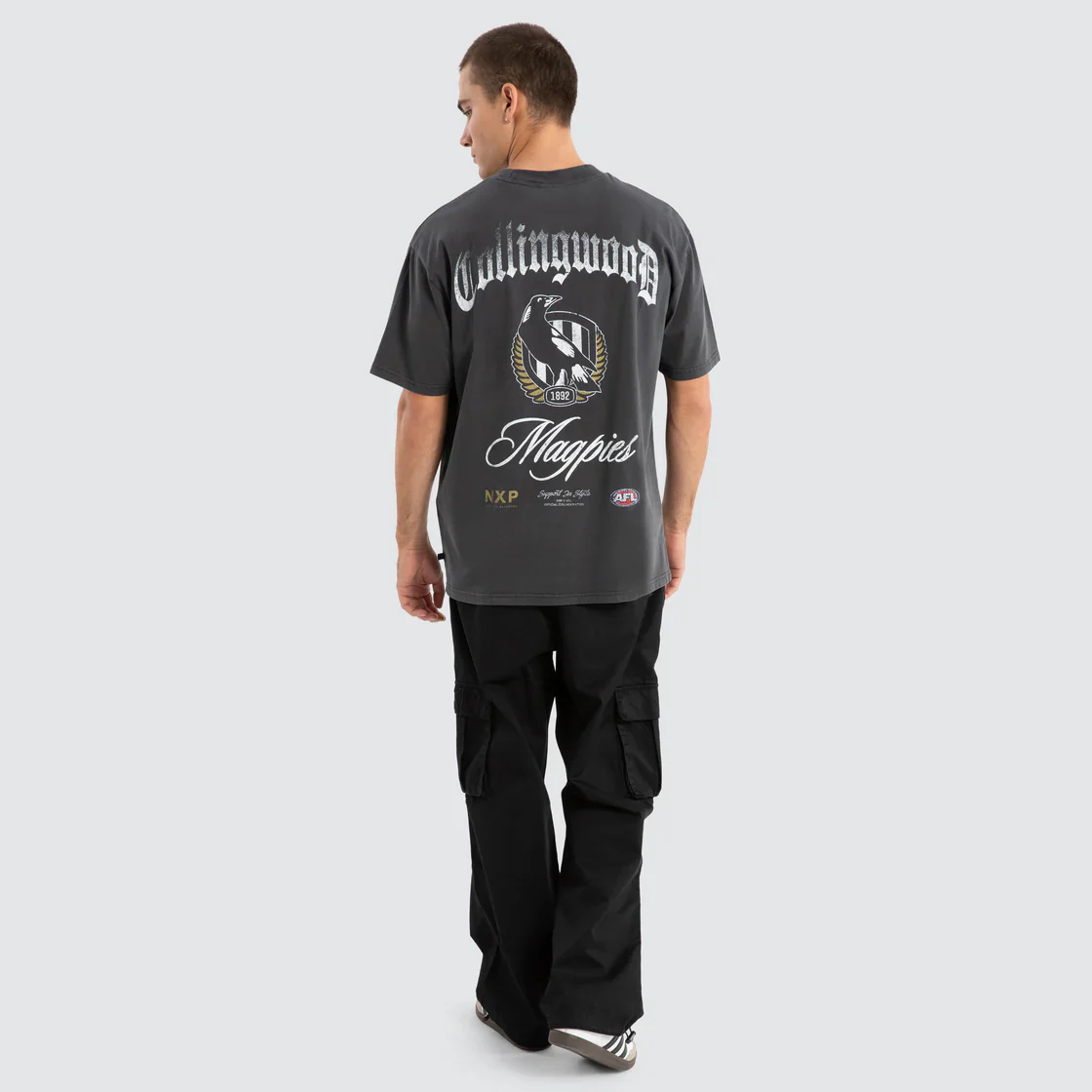 NXP x AFL Collingwood Magpies Vintage Goth Tee Pigment Asphalt - Image 6