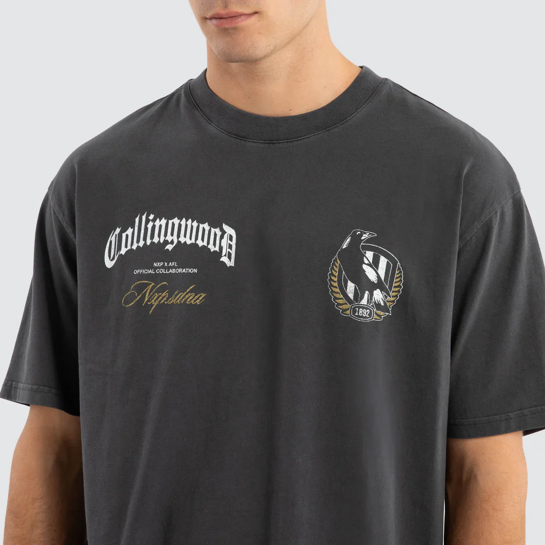 NXP x AFL Collingwood Magpies Vintage Goth Tee Pigment Asphalt - Image 7