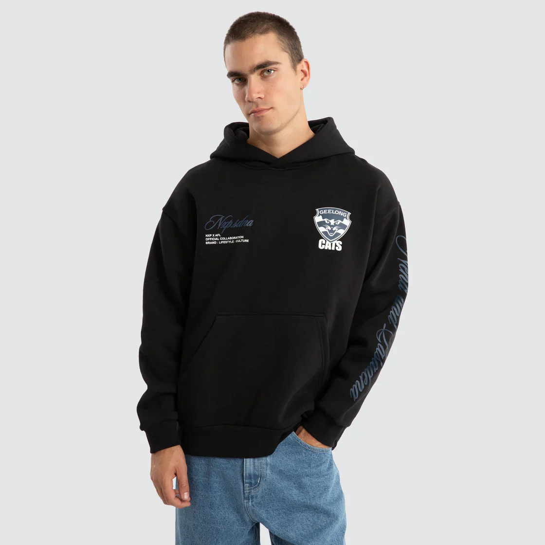 NXP x AFL Geelong Cats Season Hoodie in Jet Black - Image 3