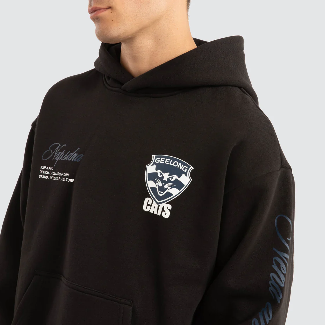 NXP x AFL Geelong Cats Season Hoodie in Jet Black - Image 5